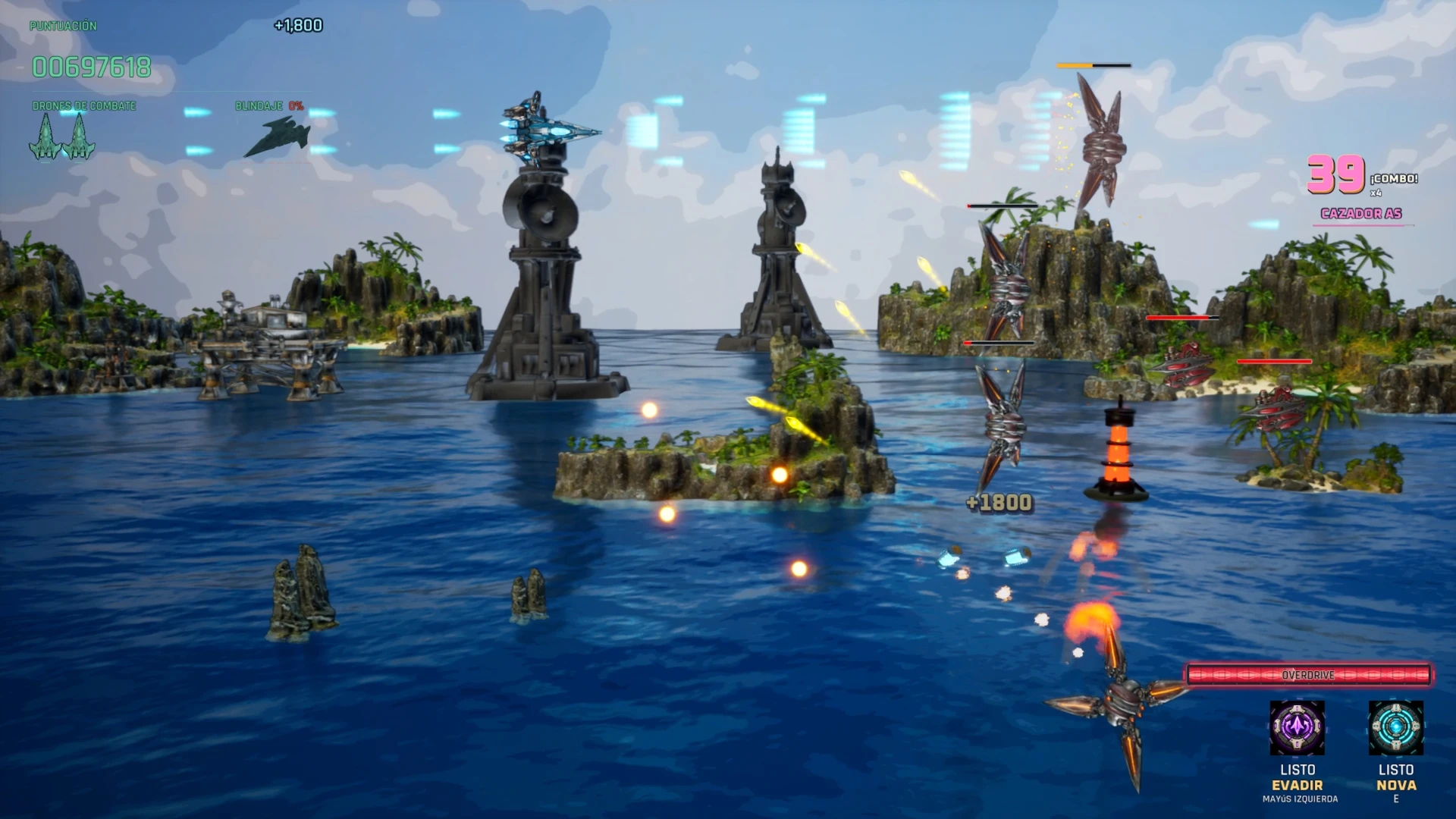 Horizontal combat across tropical islands and defence towers.